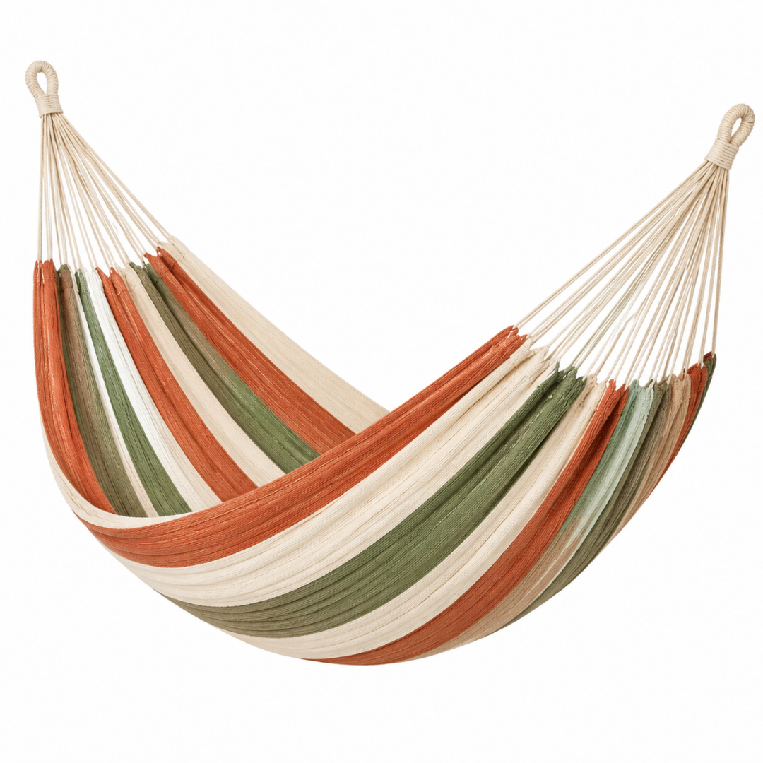 Hängematte 200 cm x 100 cm Baumwolle Terrakotta Creme Grün gestreift