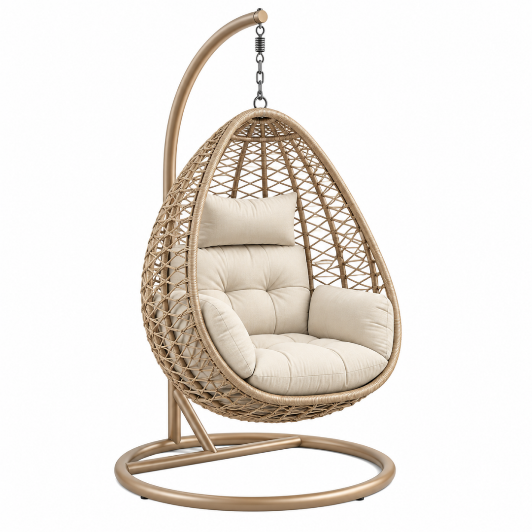 Hängesessel 105 x 105 x 195 cm Beige Metall Geflecht mit Gestell