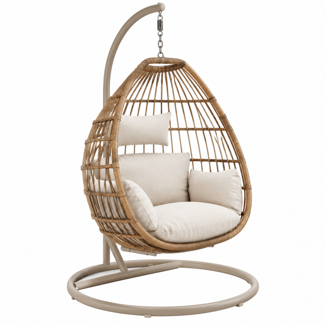 Hängesessel 110 x 110 x 195 cm Rattan Metall Naturbeige mit Gestell Boho