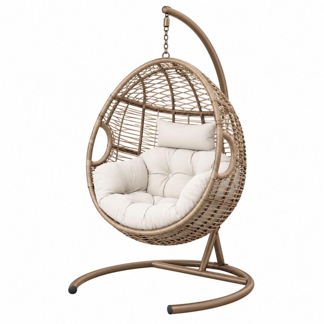 Hängesessel 105 x 105 x 195 cm Metall Kunststoffgeflecht Beige für Innenbereich und Außenbereich