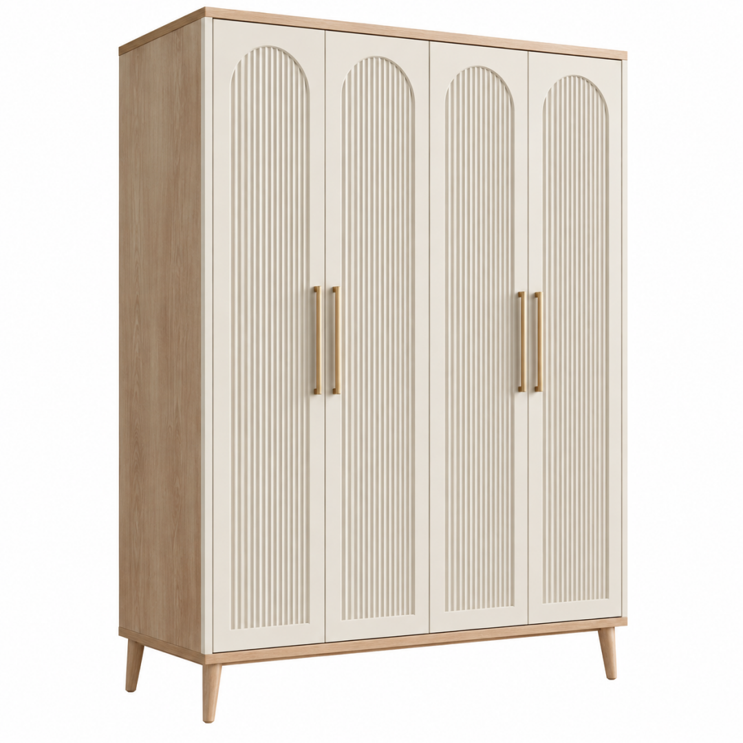 Kleiderschrank 180 x 60 x 200 cm Holzwerkstoff Creme/Natur mit 4 Türen im modernen Stil