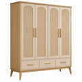 Kleiderschrank 150 x 55 x 200 cm Holz Beige mit Rattanoptik und 4 Türen