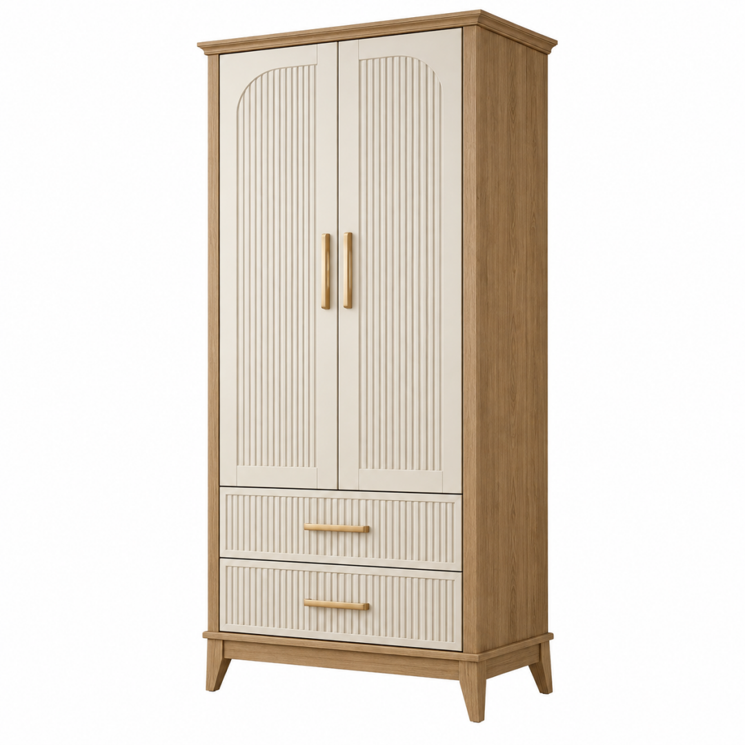 Kleiderschrank 90 x 50 x 190 cm Holzwerkstoff Beige Eichefarben mit 2 Türen und 2 Schubladen