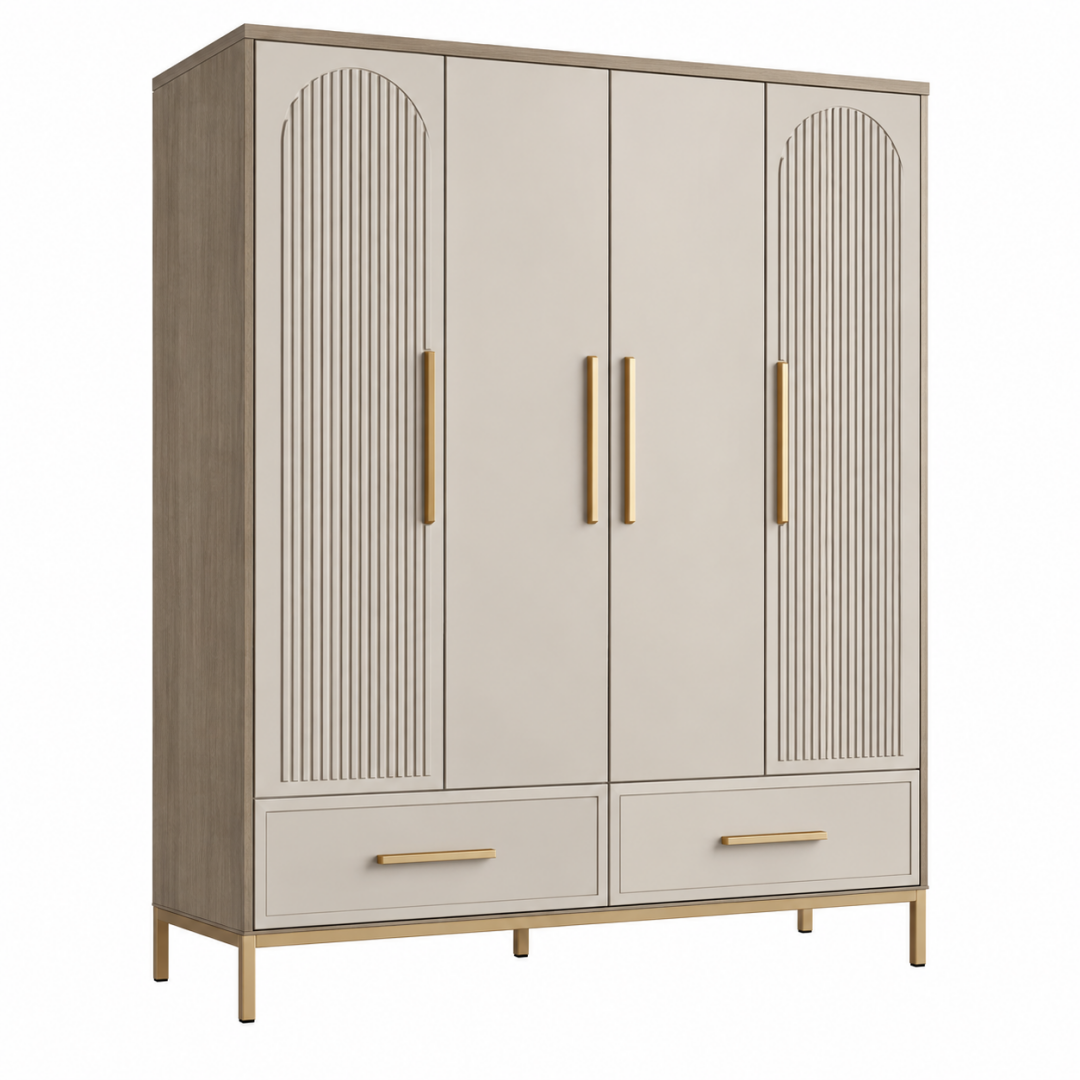 Kleiderschrank 160 x 52 x 200 cm Holzwerkstoff Beige Braun mit 4 Türen und 2 Schubladen