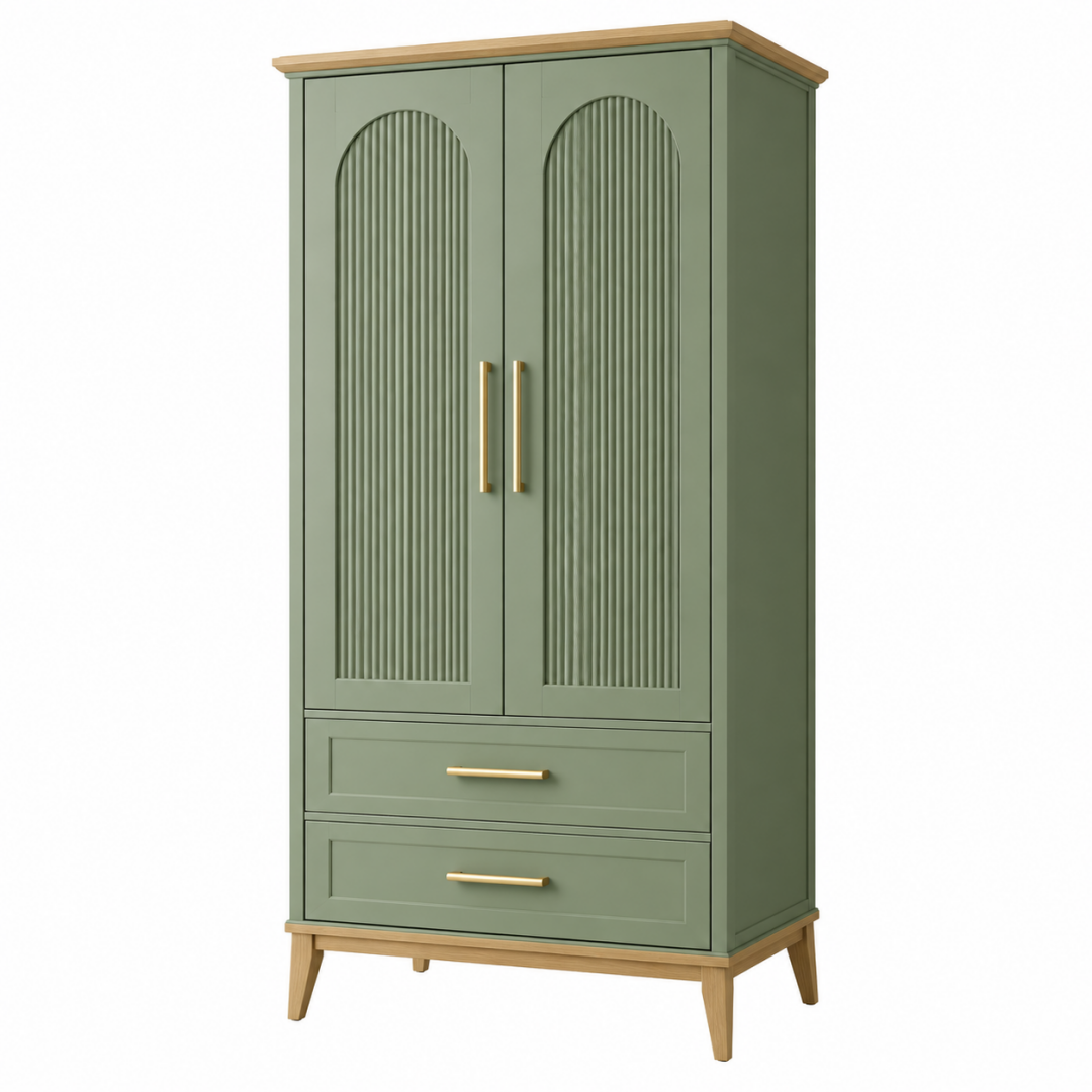 Kleiderschrank 90 x 50 x 190 cm aus Holzwerkstoff in Grün mit 2 Türen und 2 Schubladen