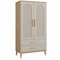 Kleiderschrank 90 x 45 x 180 cm Holzwerkstoff Beige Naturholz mit 2 Türen 2 Schubladen Rillenfront