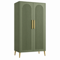 Kleiderschrank 100 x 45 x 180 cm aus Holzwerkstoff olivgrün mit Metallgriffen im Retro-Stil