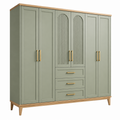 Kleiderschrank 200 x 60 x 200 cm aus Holzwerkstoff Salbeigrün mit 6 Türen und 3 Schubladen