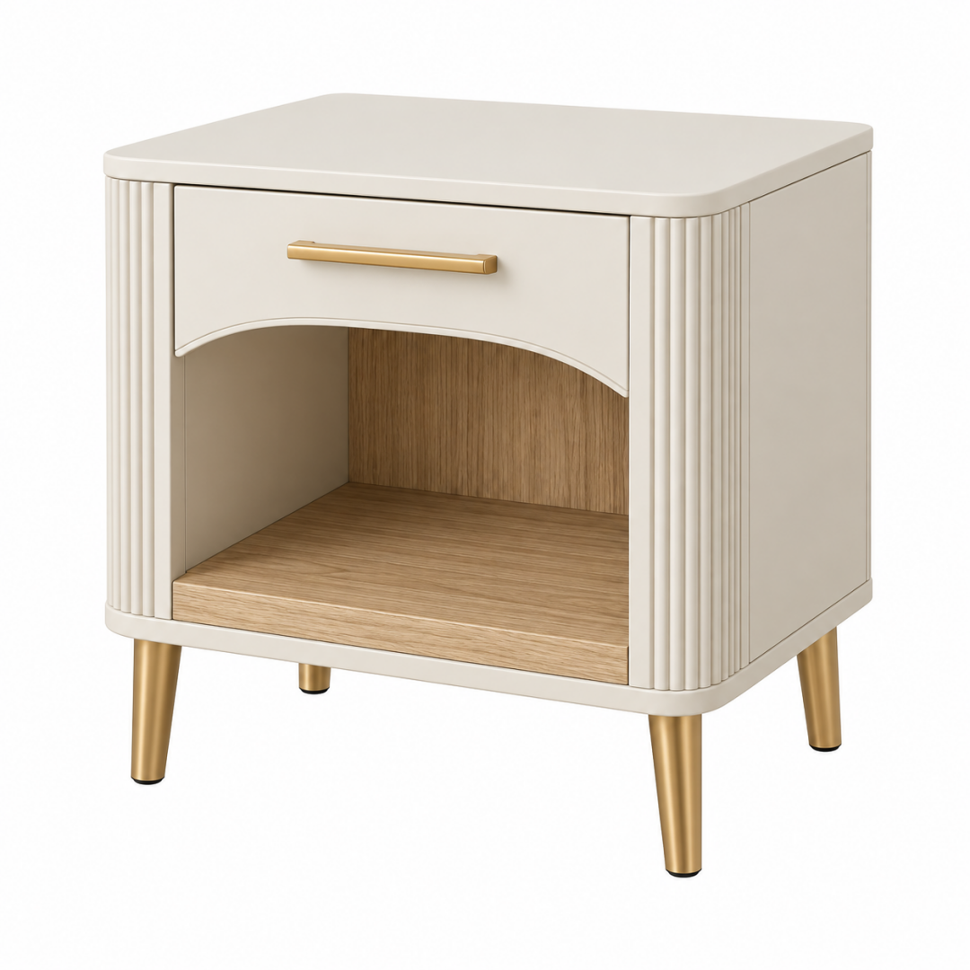 Nachttisch 50 x 40 x 55 cm Holzwerkstoff Beige Gold mit Schublade und offenem Fach