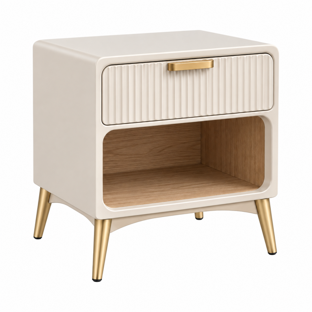 Nachttisch 45 x 40 x 55 cm aus Holzwerkstoff in Creme mit Schublade und offenem Fach