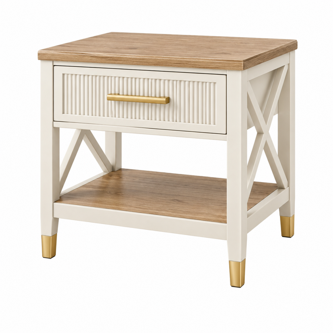 Nachttisch 50 x 45 x 60 cm Holz Weiß/Natur mit Schublade und Ablage im Landhausstil