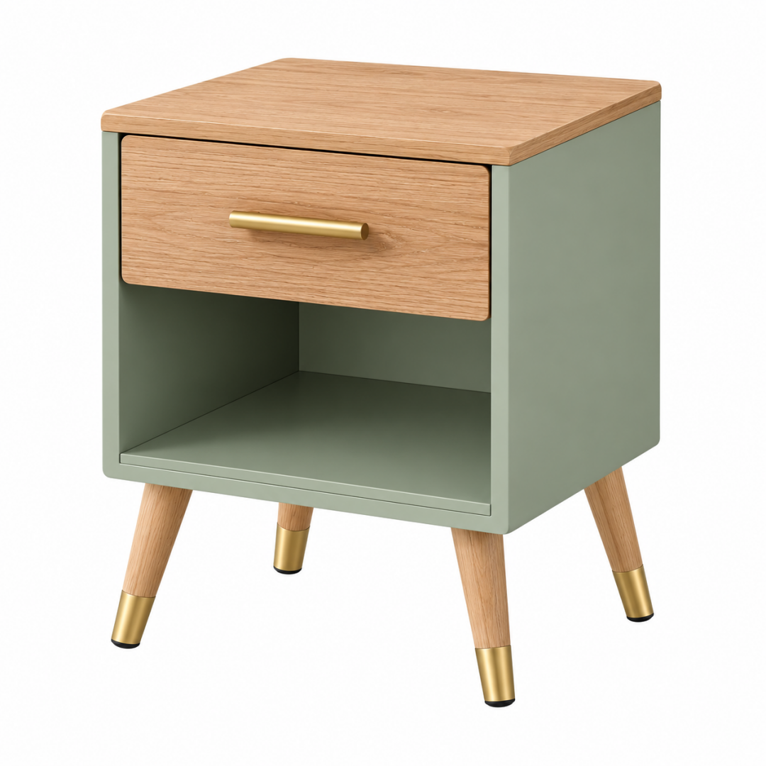 Nachttisch 45 x 35 x 60 cm aus Holzwerkstoff Grün Natur mit Schublade und offenem Fach