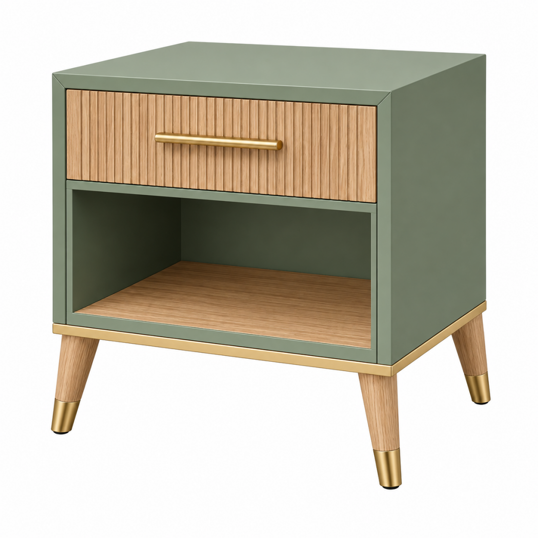 Nachttisch 45 x 40 x 55 cm Grün Holzwerkstoff mit Schublade und offenem Fach Retro-Stil