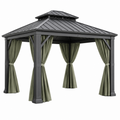 Pavillon 300 x 300 cm Metall Anthrazit mit Vorhängen - Gartenüberdachung