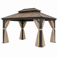 Gartenpavillon 300 x 300 cm aus Metall in Schwarz Braun mit Vorhängen und Doppeldach