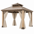 Gartenpavillon 300 x 300 x 300 cm aus Metall in Taupe mit Vorhängen