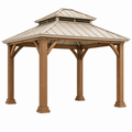 Pavillon 400 x 400 cm Holz und Metall Beige für Garten mit Lüftungsdach