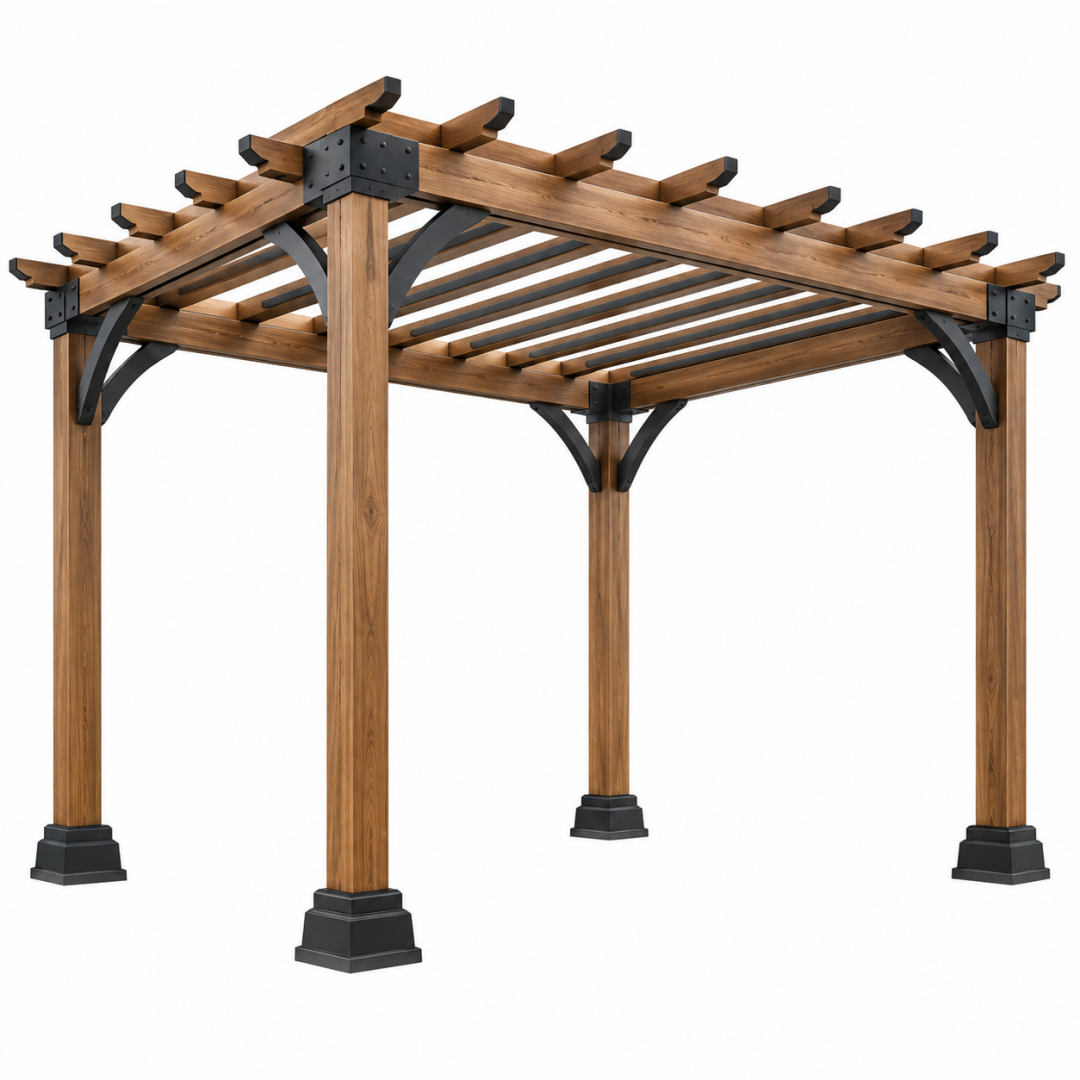 Gartenpergola 300 x 300 x 250 cm aus Holz in Braun mit Metallverbindern