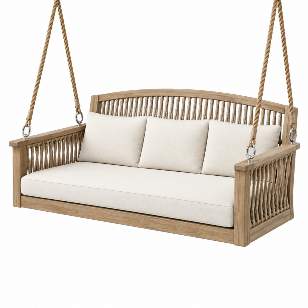 Hängesofa 180 x 80 x 75 cm aus Holz und Seil in Natur Beige für den Außenbereich