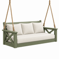 Hängesofa 160 x 70 x 65 cm aus Holz in Grün Beige mit Seilaufhängung für den Außenbereich
