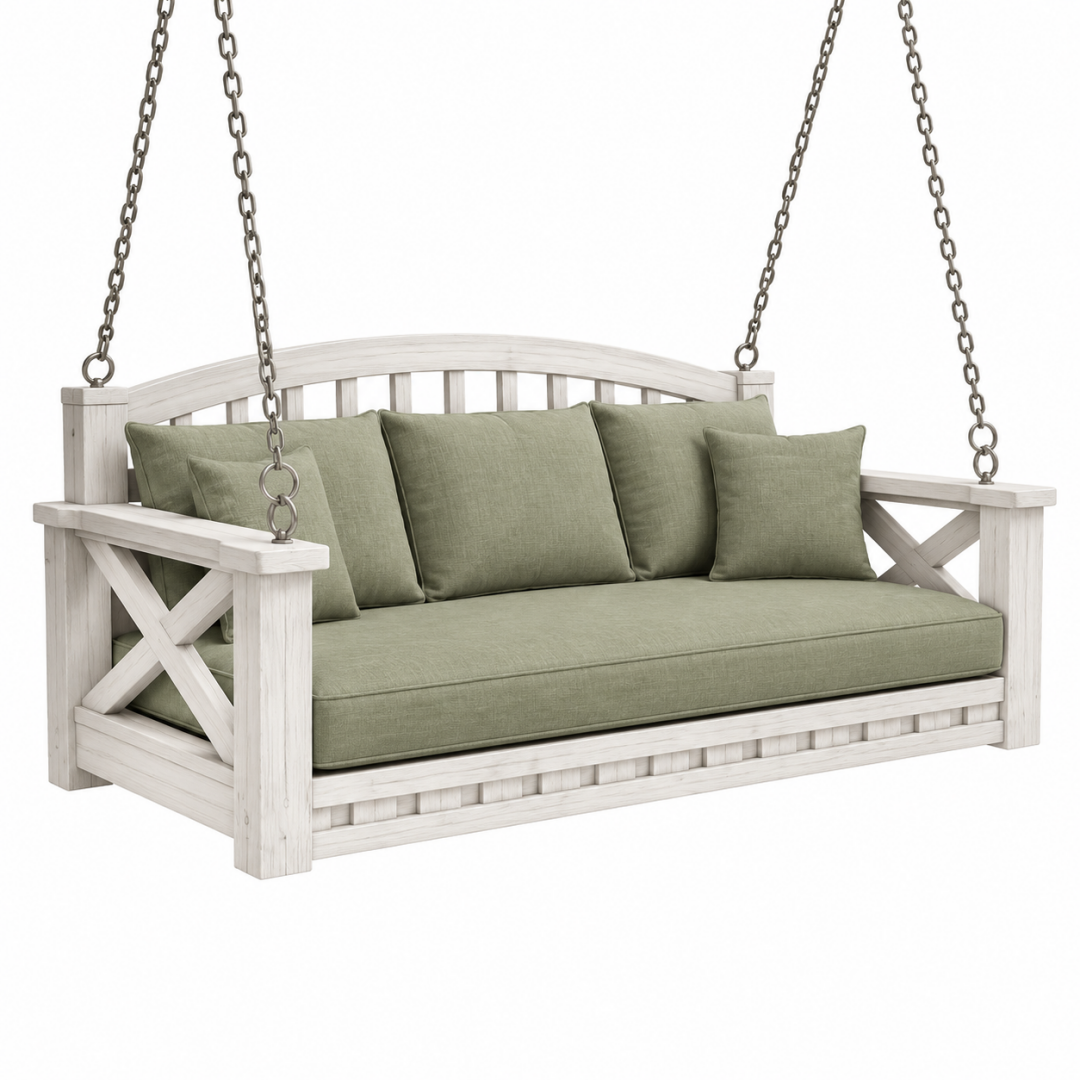Hängesofa 180 x 75 x 75 cm aus Holz Weiß Grün für Garten im Landhausstil